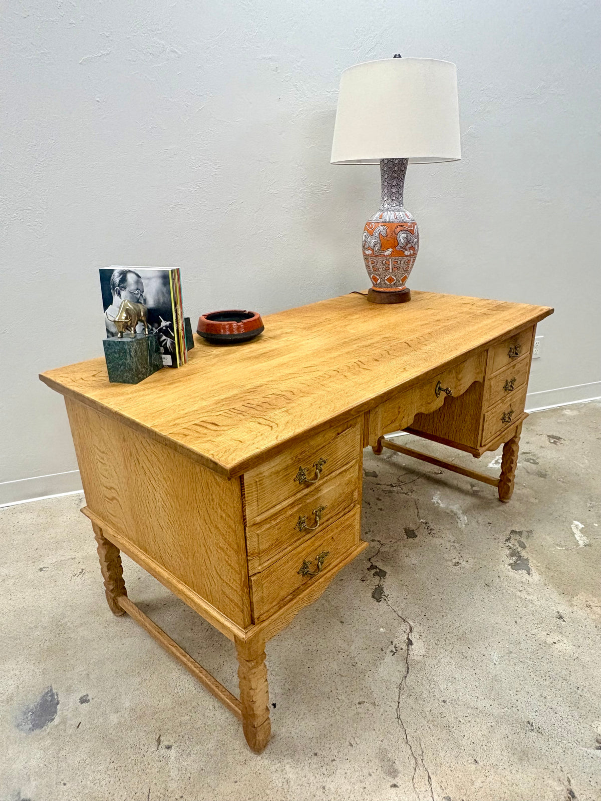 Vintage Mid Century Danish Oak Bookcase Front Desk - Denmark