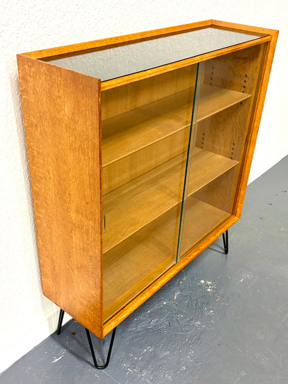 Mid Century Oak Glass Front Display Cabinet - England
