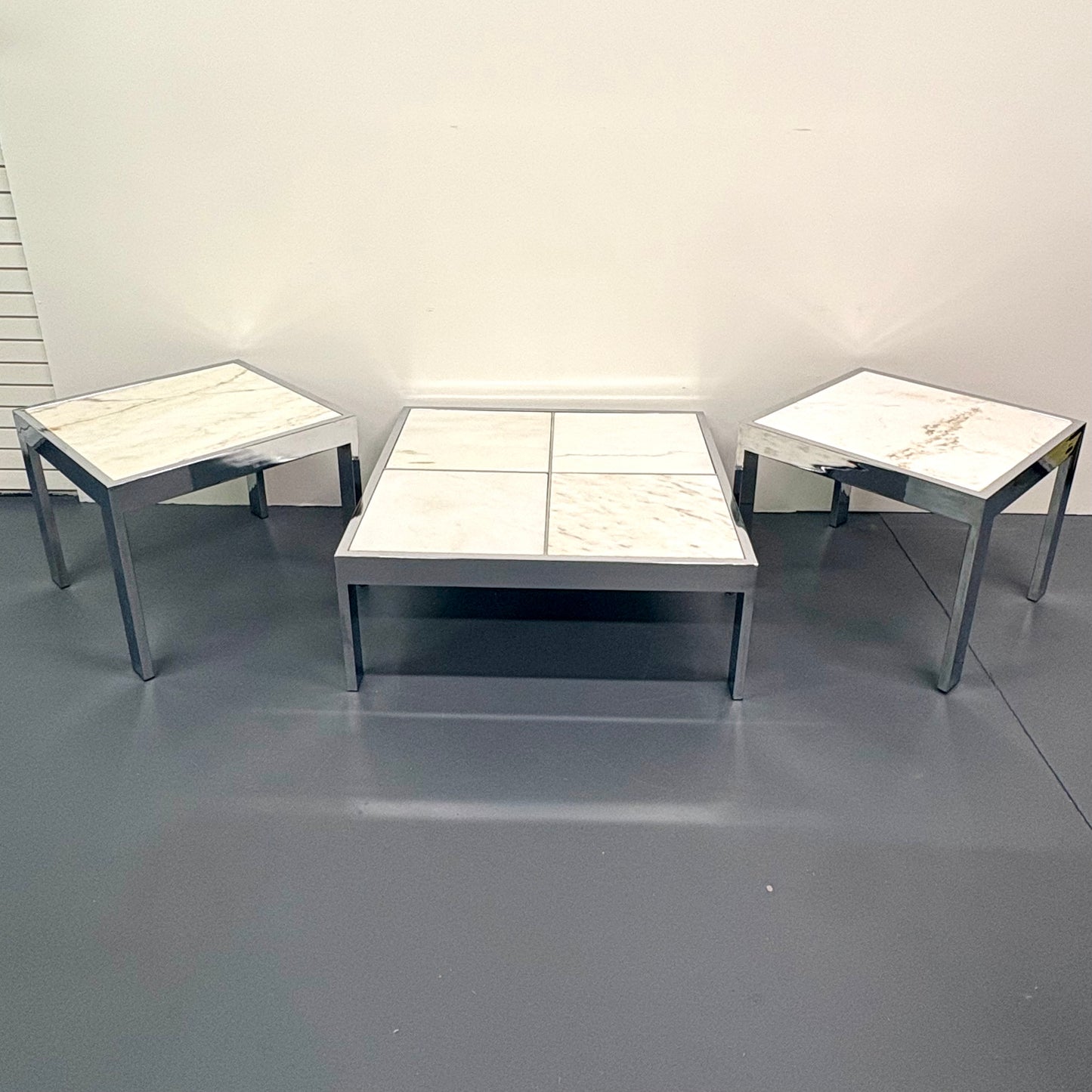 Mid Century Travertine & Chrome Coffee Table by DIA