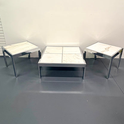 Mid Century Travertine & Chrome Coffee Table by DIA