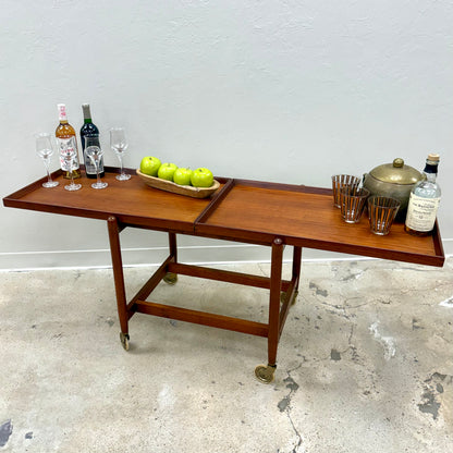 Mid Century Teak Extendable Bar Cart By Poul Hundevad - Denmark