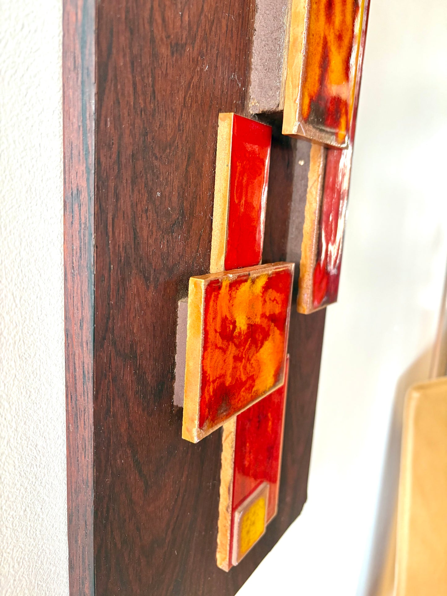 Fantastic Mid Century Tile & Walnut Art by Harris G. Strong -American