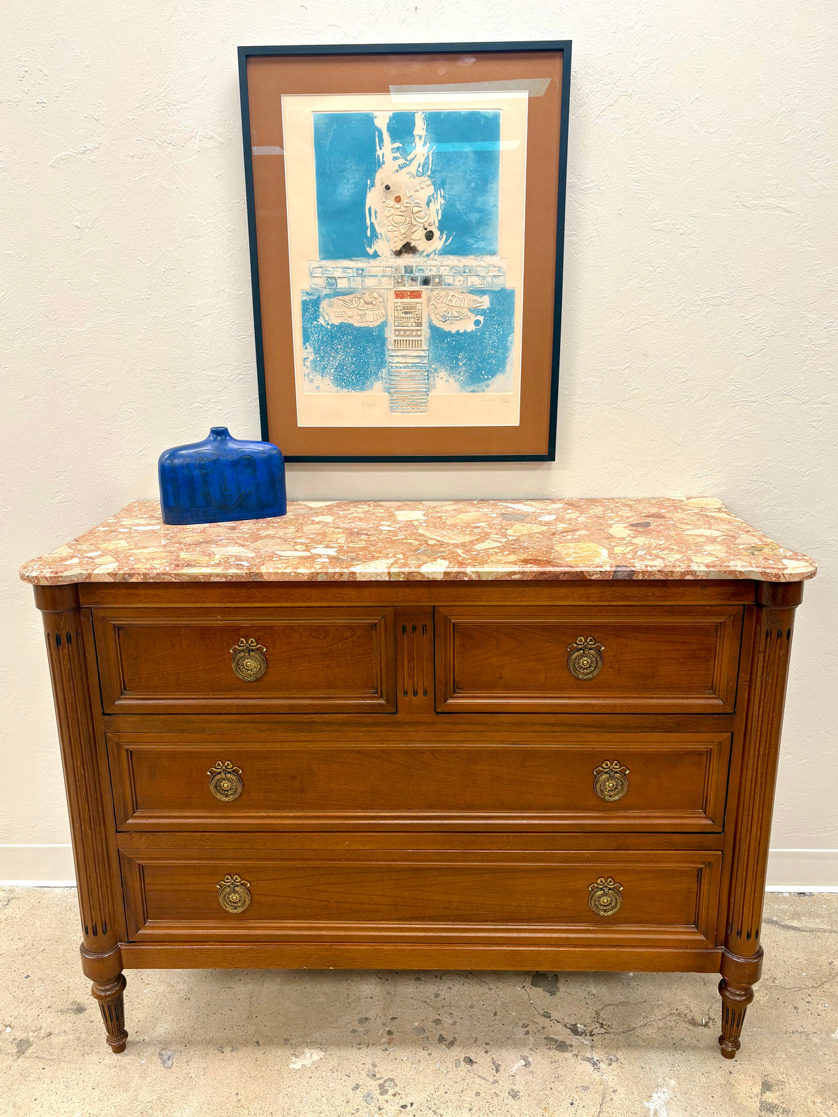 French Louis XVI Marble Top Four Drawer Chest/Dresser #1 - France