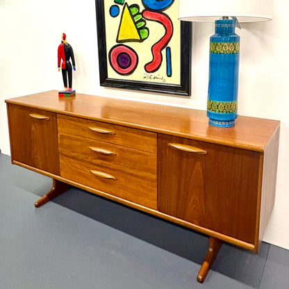 Mid Century Teak Trestle Base Credenza/Sideboard By Austin Suite Of England