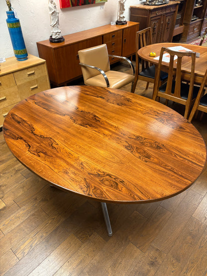 Mid Century Oval Rosewood & Chrome Dining Table