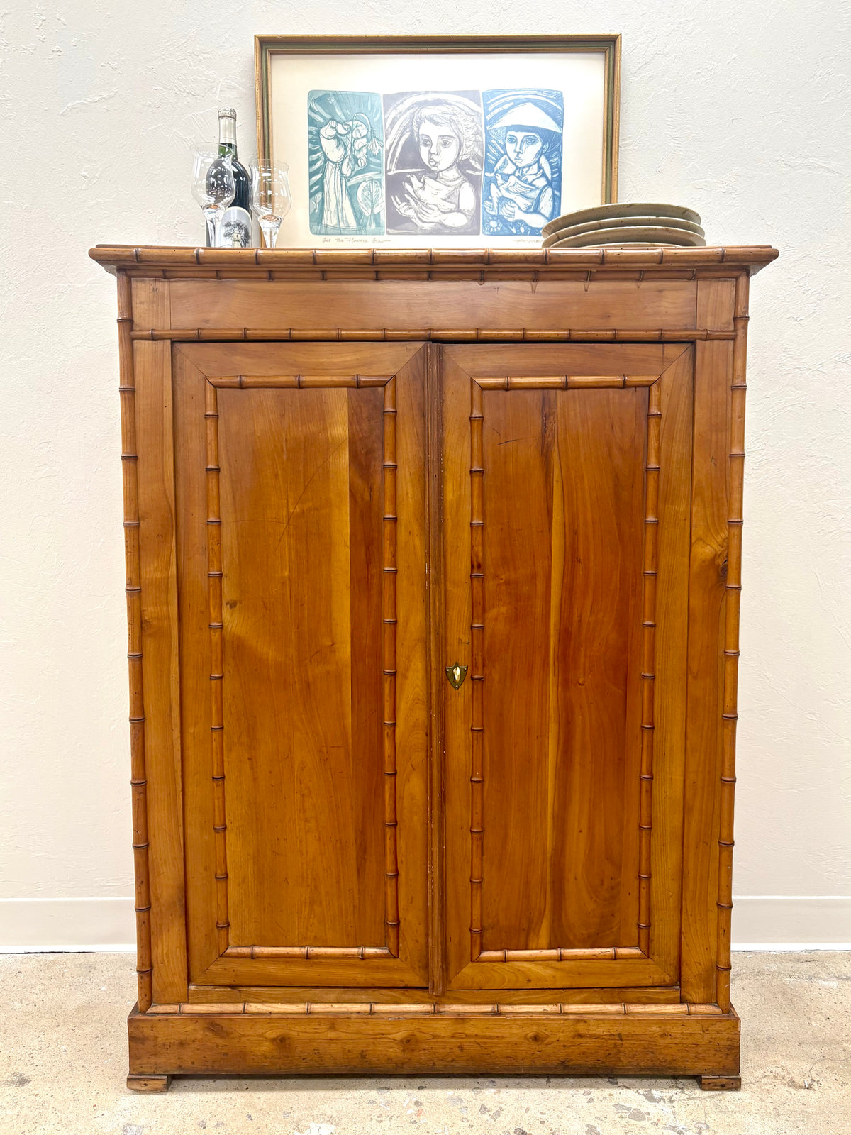 Antique French Faux Bamboo Two Door Cabinet - France