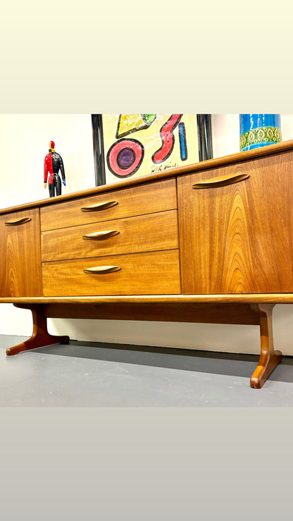 Mid Century Teak Trestle Base Credenza/Sideboard By Austin Suite Of England