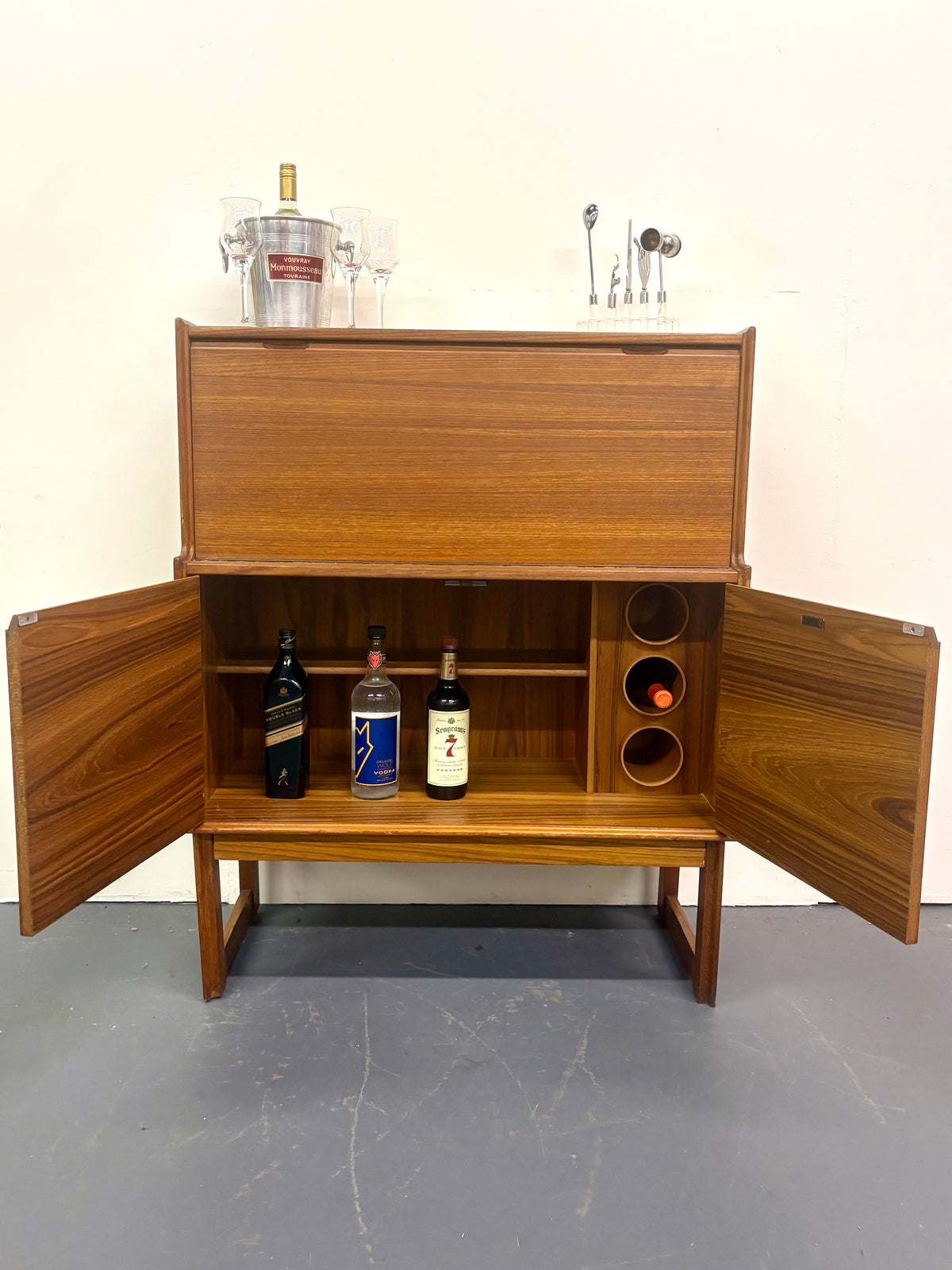 Mid Century Teak Cocktail Cabinet With Drop Down By Turnidge - England