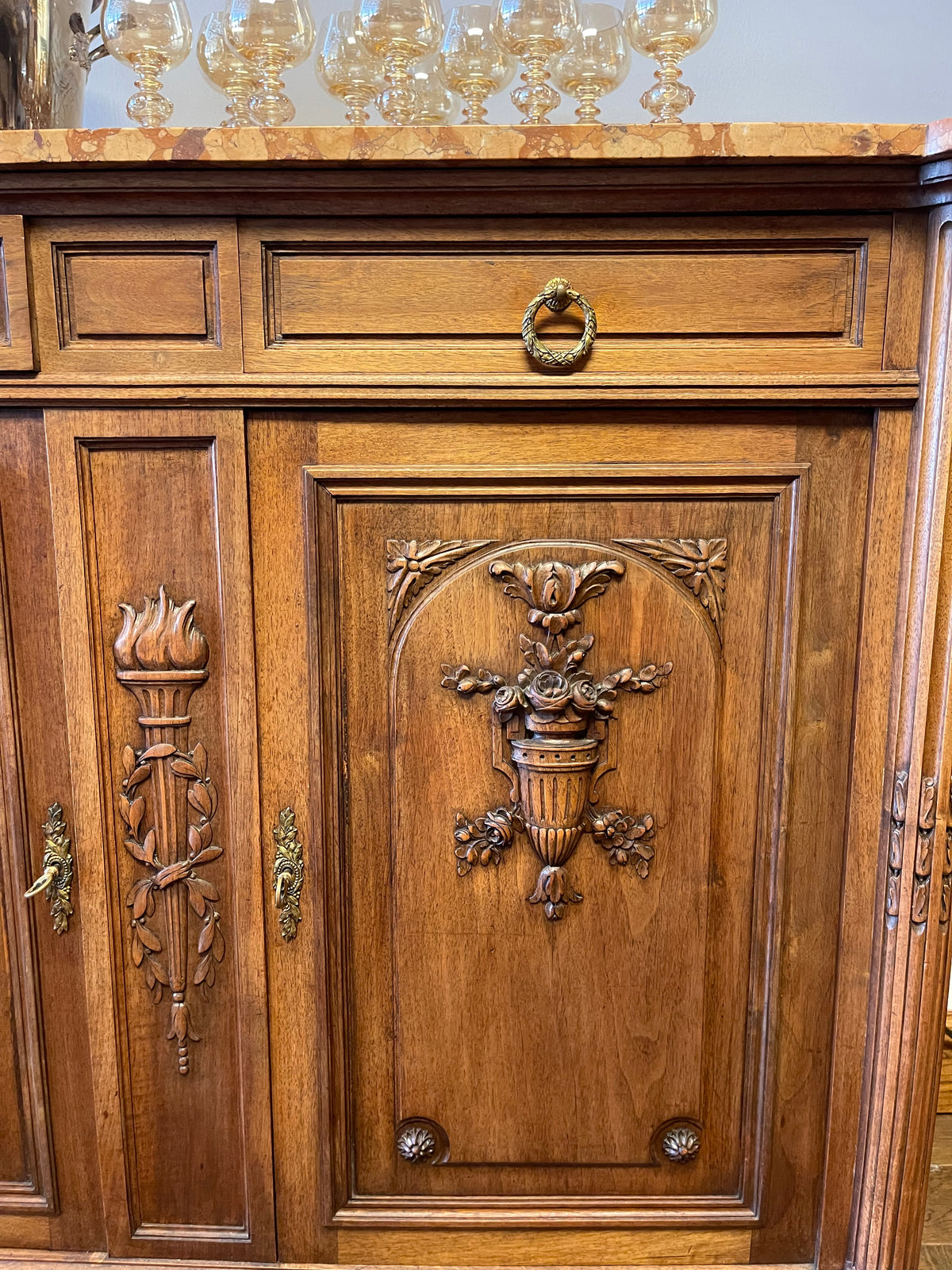 ANTIQUE FRENCH MARBLE TOP BUFFET/SIDEBOARD, FRANCE