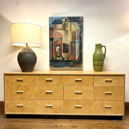 Mid Century Olive Burl Wood Dresser by Heredon “Scene Two” Design