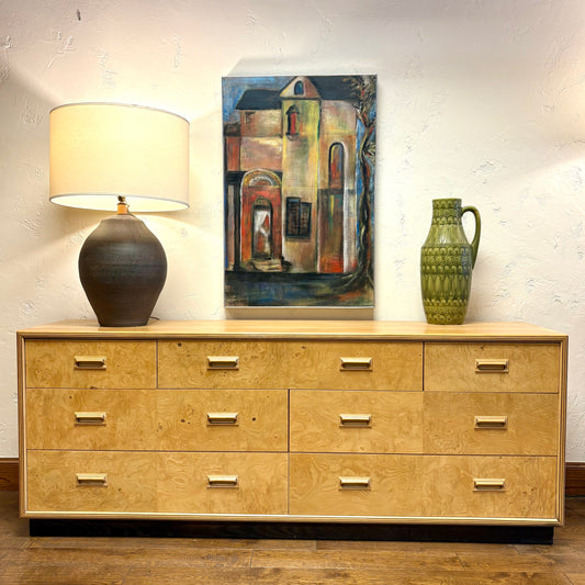 Mid Century Olive Burl Wood Dresser by Heredon “Scene Two” Design