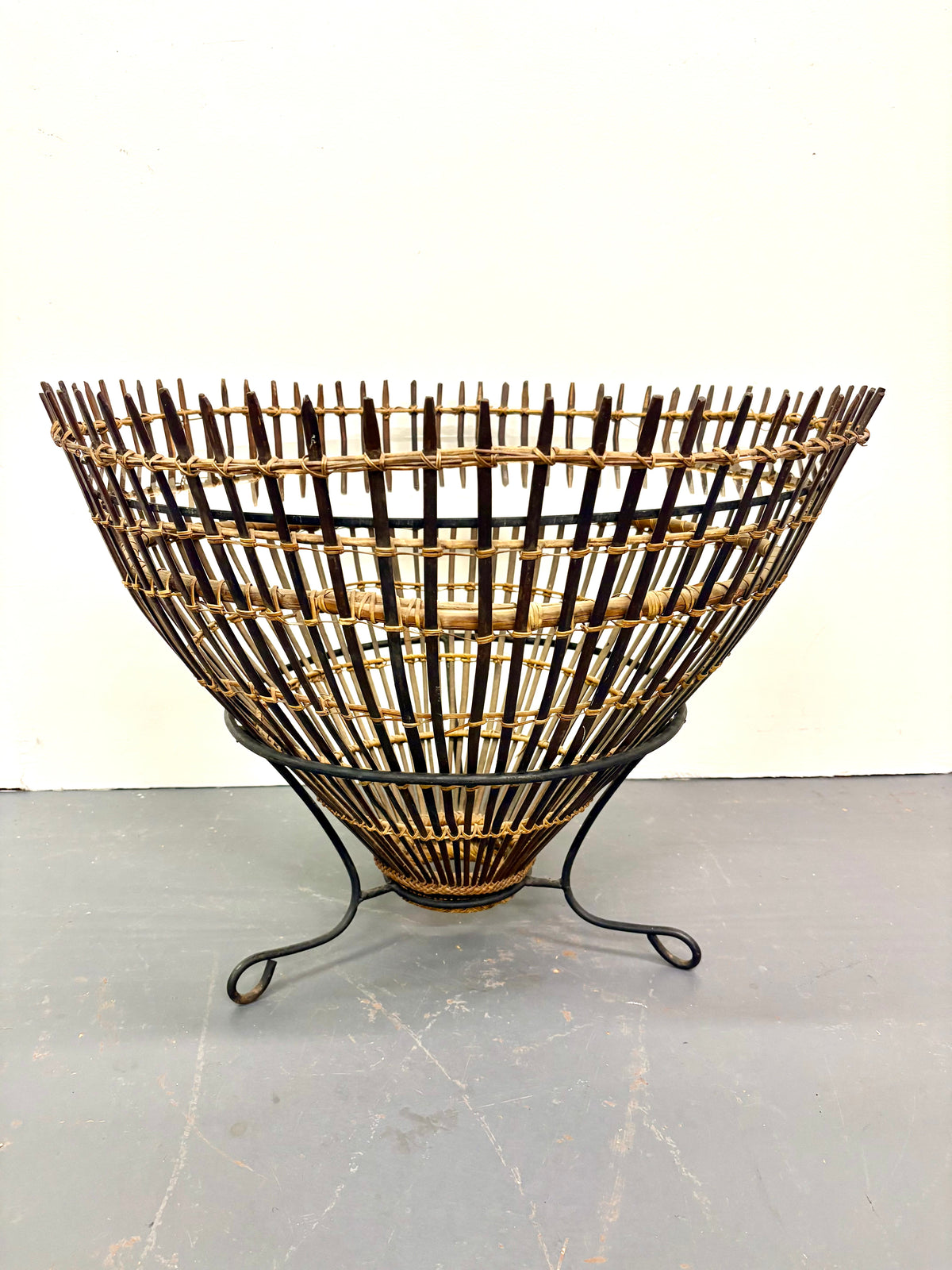 Mid Century “Fish Trap” Basket Side Table By Franco Albini