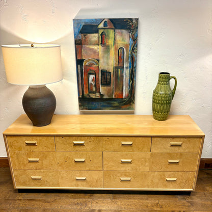 Mid Century Olive Burl Wood Dresser by Heredon “Scene Two” Design