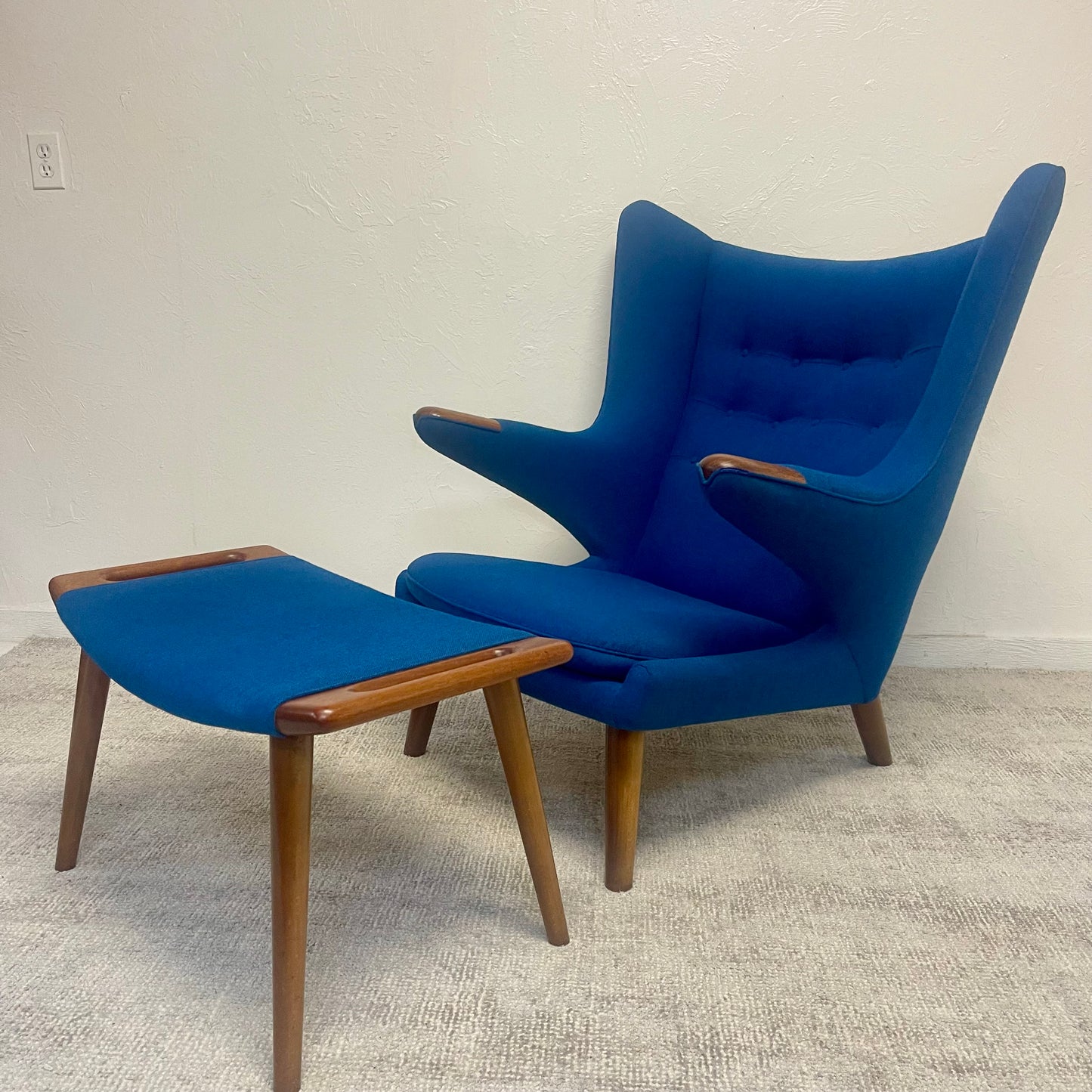 MID CENTURY MODERN PAPA BEAR CHAIR AND OTTOMAN BY HANS J. WEGNER