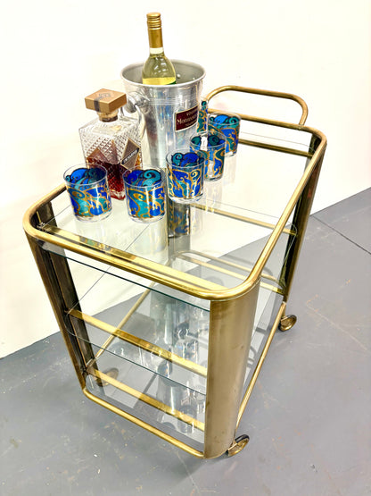 Mid Century/Art Deco Italian Brass & Glass Bar Cart/Trolley ￼
