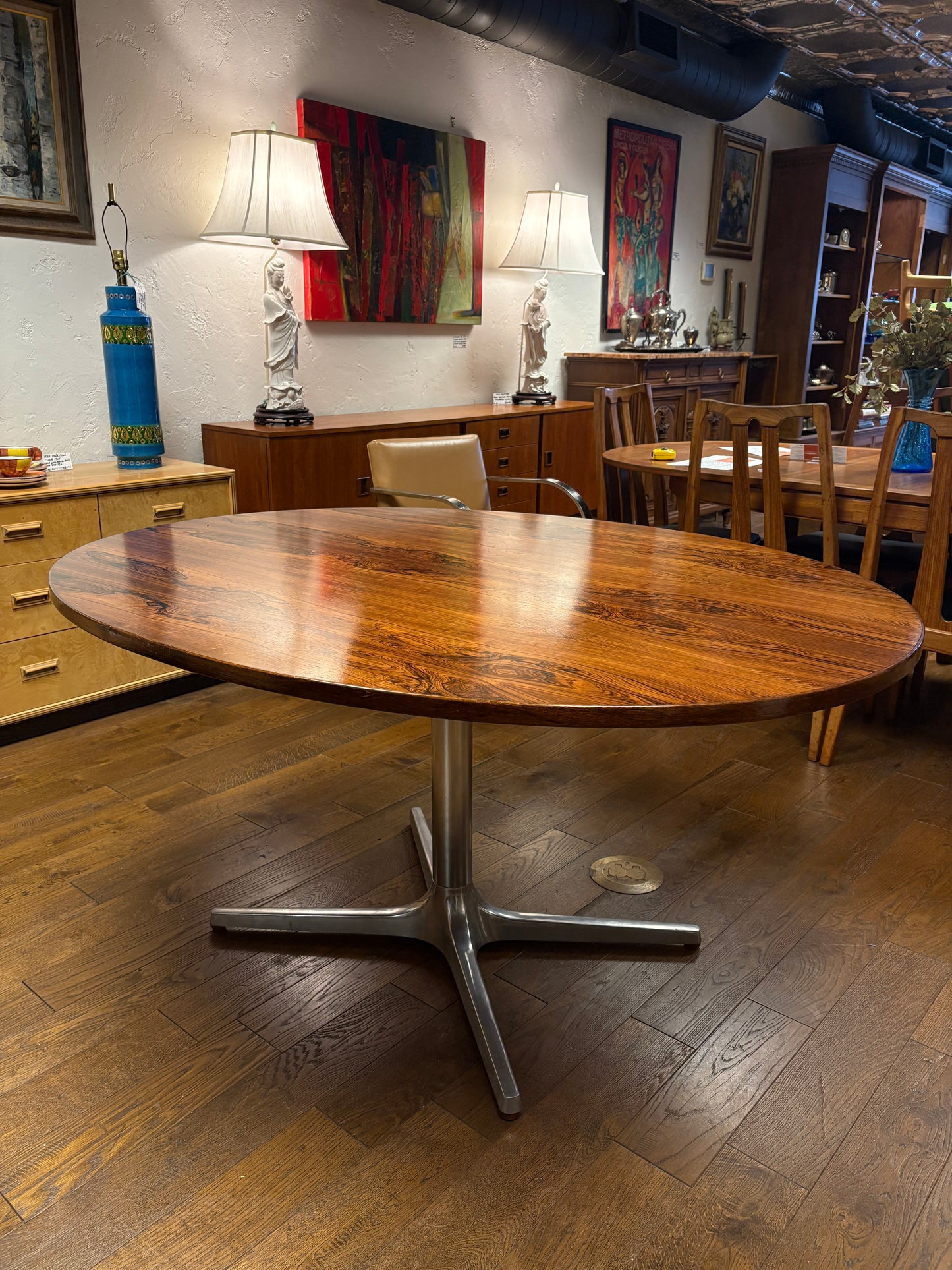 Mid Century Oval Rosewood & Chrome Dining Table
