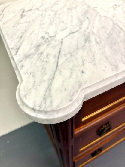 Antique French Louis XVI Marble Top Four Drawer Chest