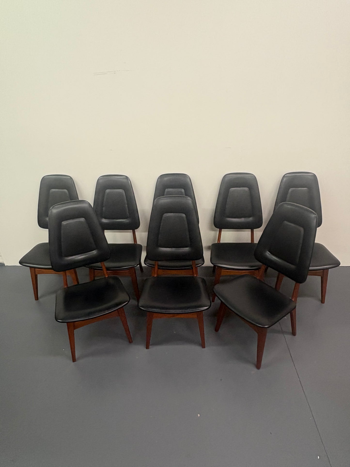 Rare Mid Century High Back Teak Set Of Eight Dining Chairs by Arne Hovmand-Olsen - Denmark
