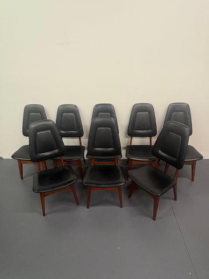 Rare Mid Century High Back Teak Set Of Eight Dining Chairs by Arne Hovmand-Olsen - Denmark