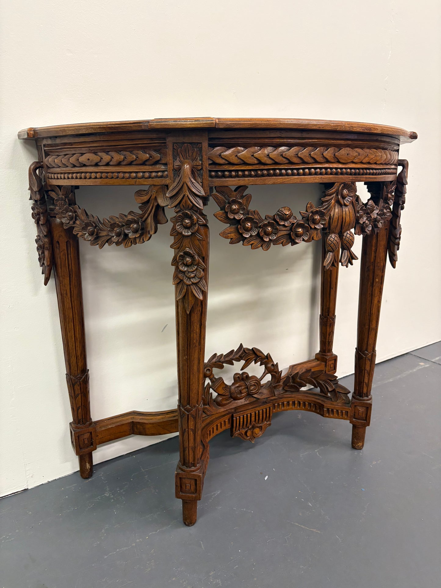 Antique French Louis XVI Style Carved Demilune Console