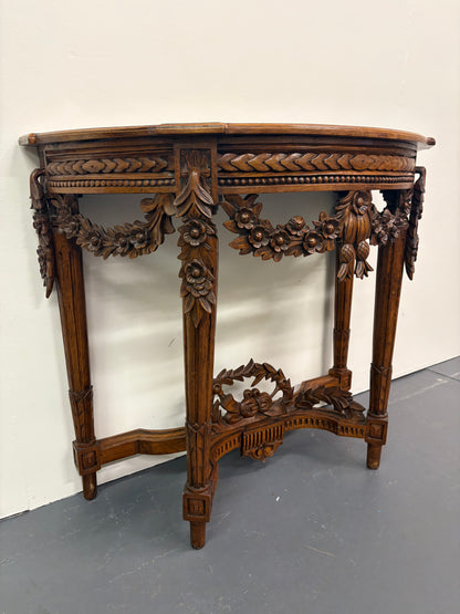 Antique French Louis XVI Style Carved Demilune Console