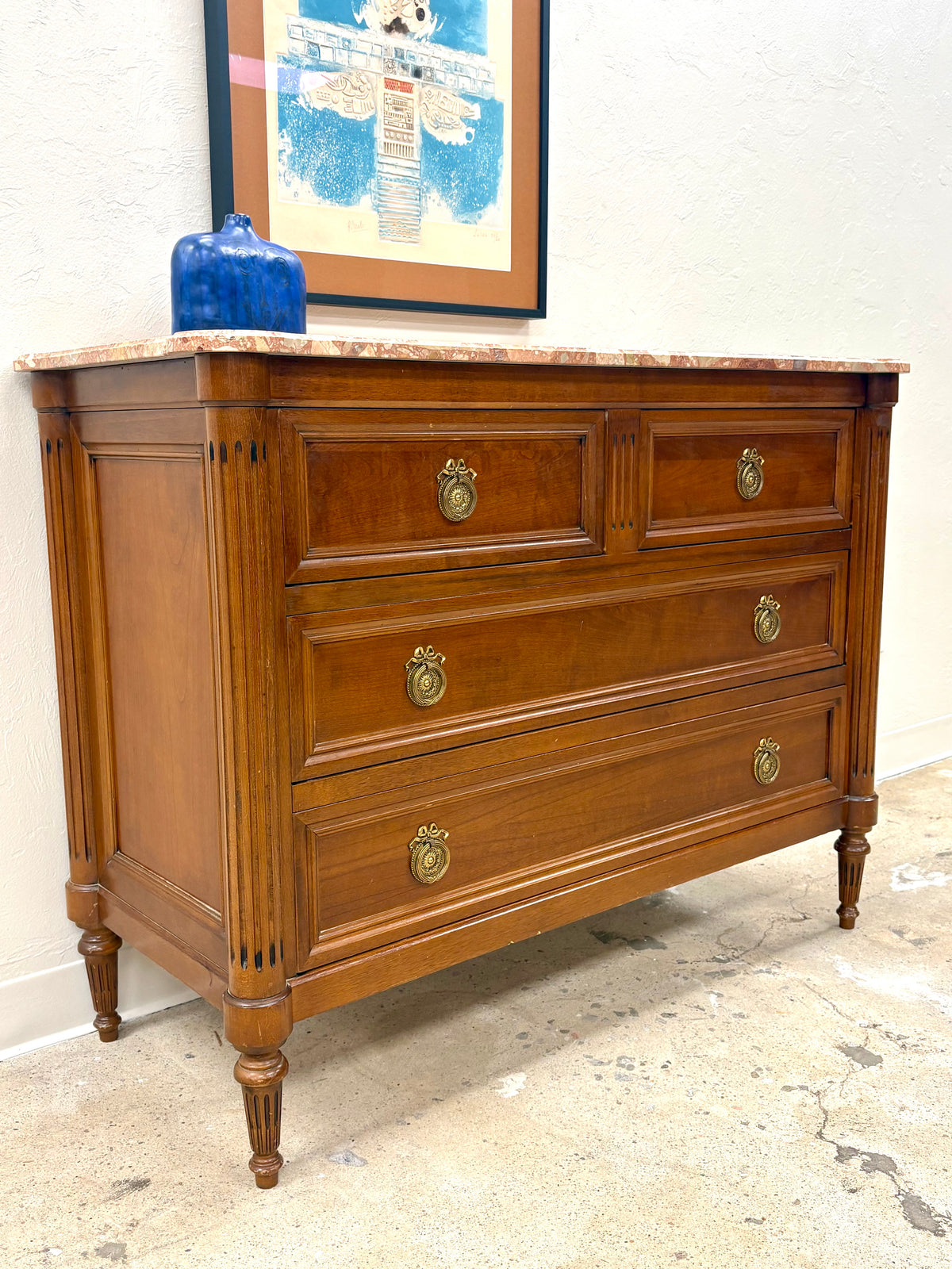 French Louis XVI Marble Top Four Drawer Chest/Dresser #1 - France