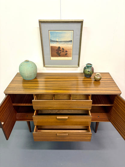 Mid Century Striped Afromosia Wood Mid Size Credenza/Sideboard