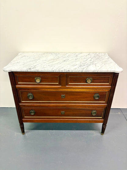 Antique French Louis XVI Marble Top Four Drawer Chest