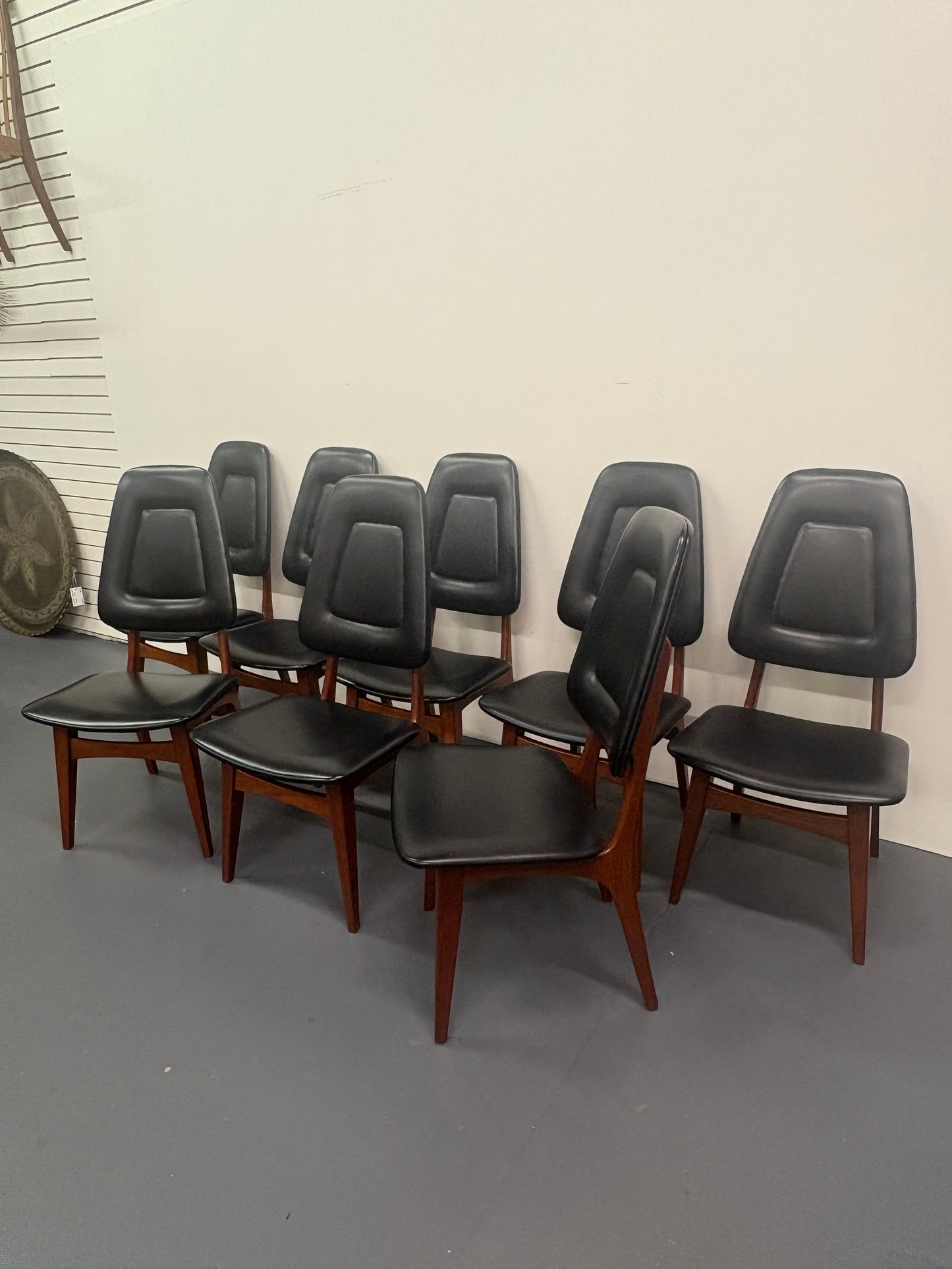 Rare Mid Century High Back Teak Set Of Eight Dining Chairs by Arne Hovmand-Olsen - Denmark