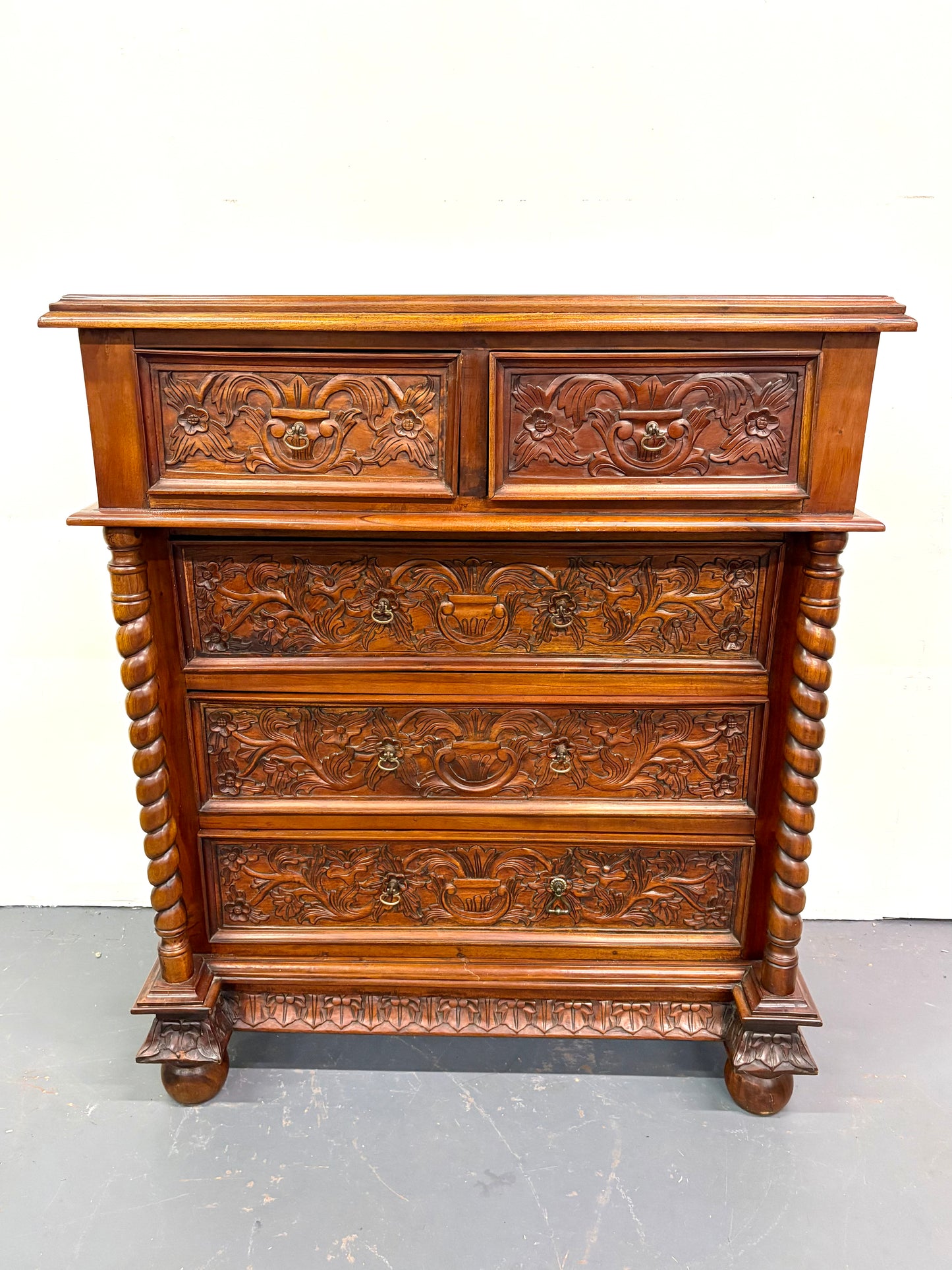Antique Louis XIII Style French Twist Chest Of Drawers - France