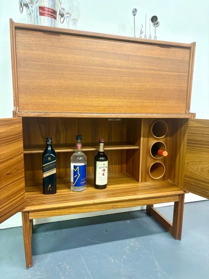 Mid Century Teak Cocktail Cabinet With Drop Down By Turnidge - England