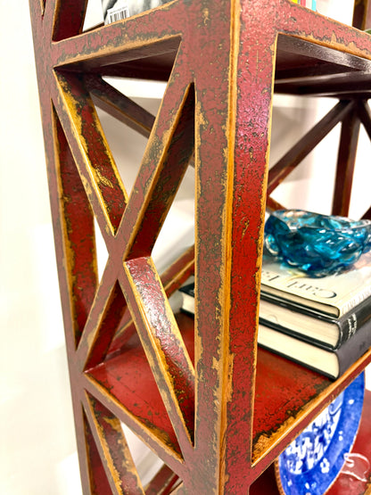 Antique Chinese Distressed Painted Etagere/Book Shelf