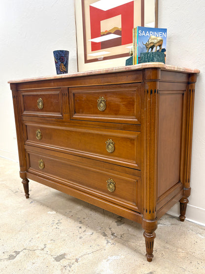 French Louis XVI Style Marble Top Four Drawer Chest/Dresser #2 - France