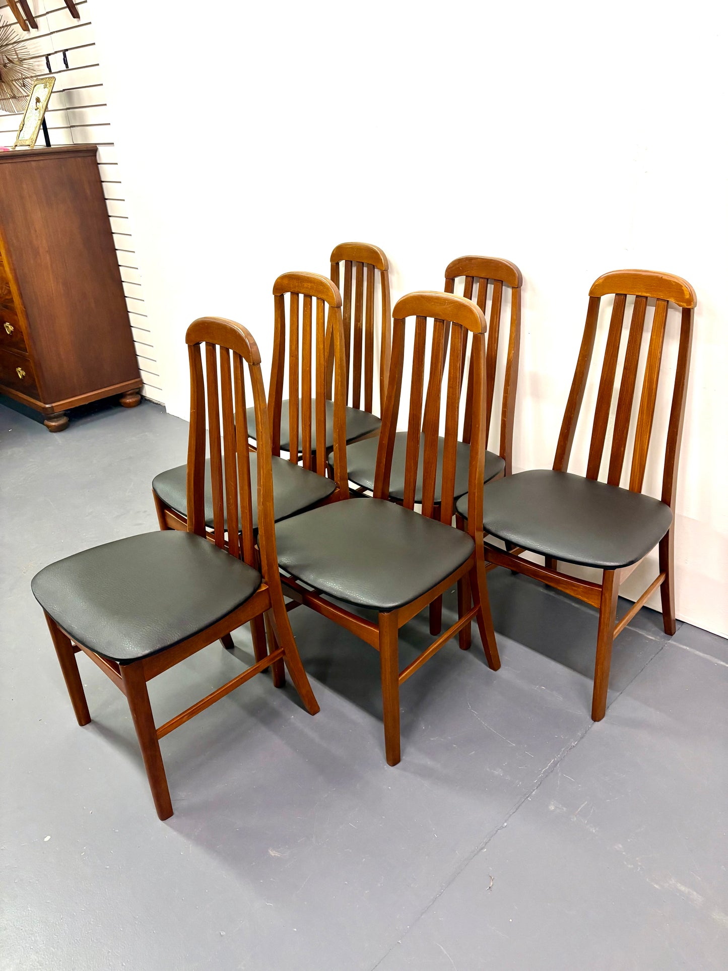 Mid Century Teak Set Of Six High Back Dining Chairs from England