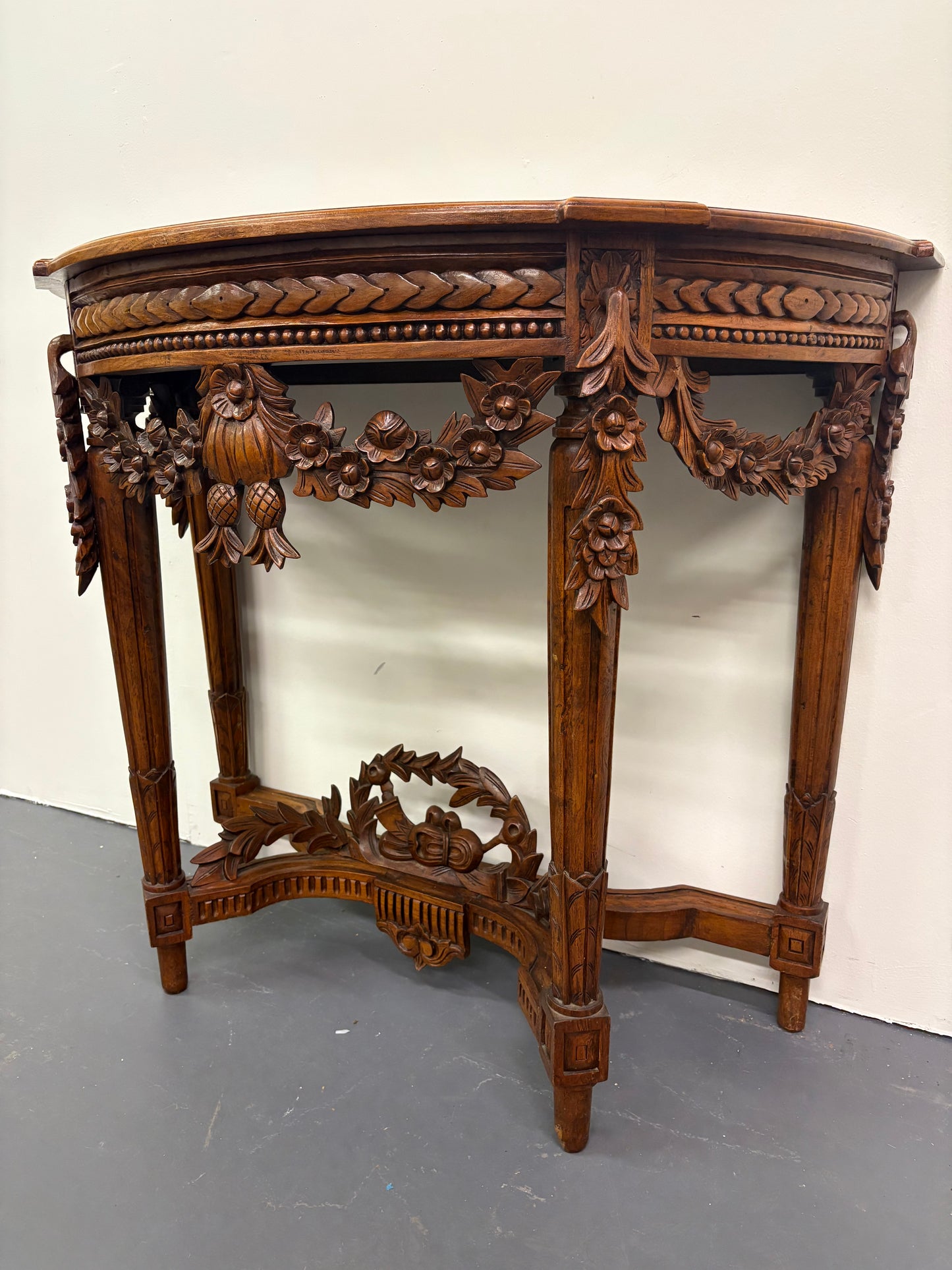 Antique French Louis XVI Style Carved Demilune Console