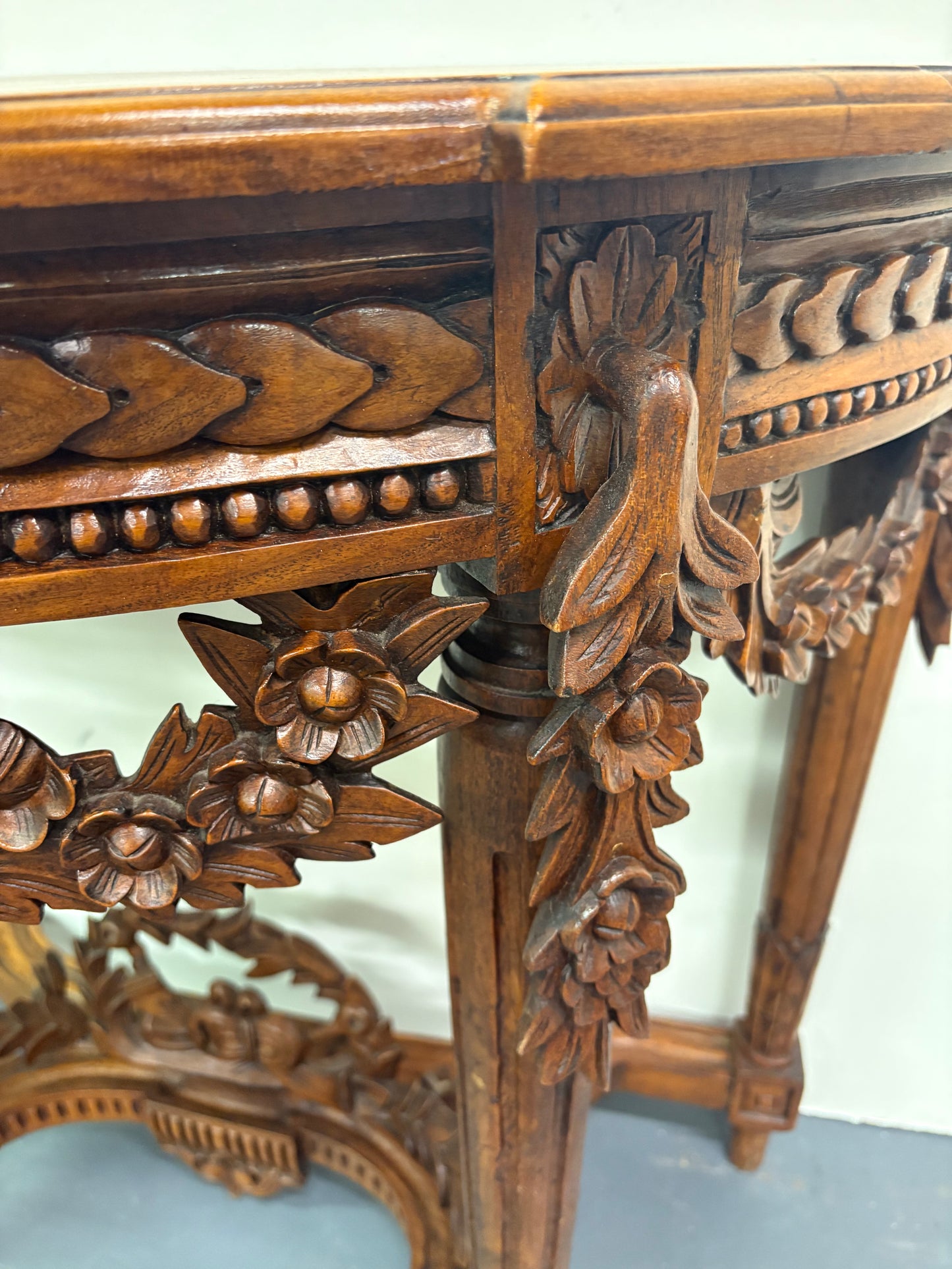 Antique French Louis XVI Style Carved Demilune Console