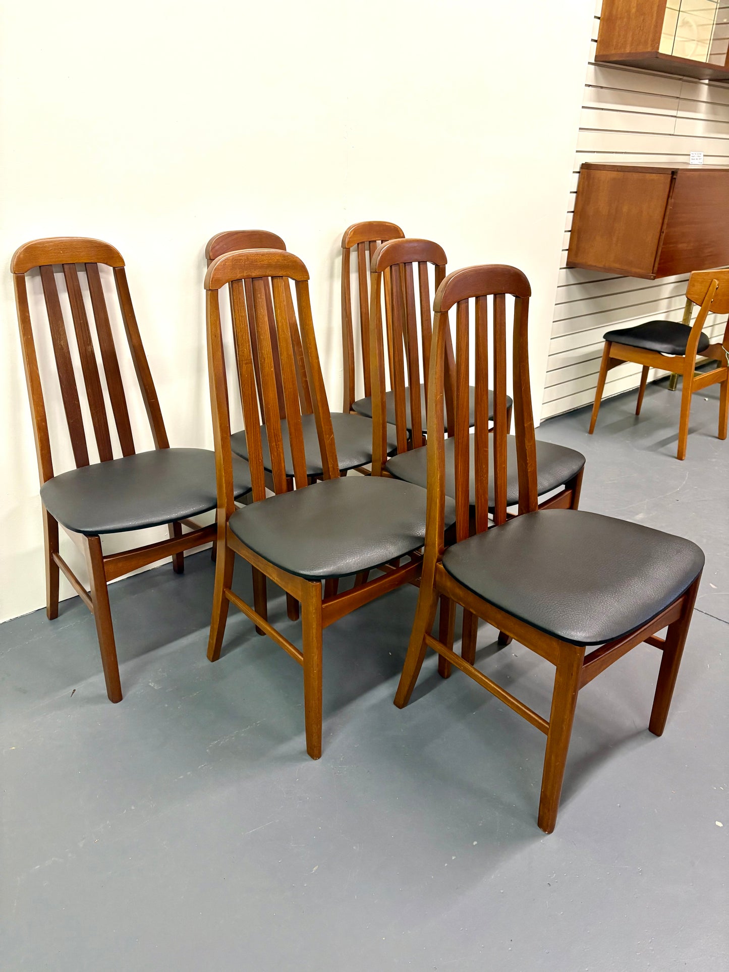 Mid Century Teak Set Of Six High Back Dining Chairs from England