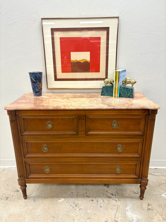 French Louis XVI Style Marble Top Four Drawer Chest/Dresser #2 - France