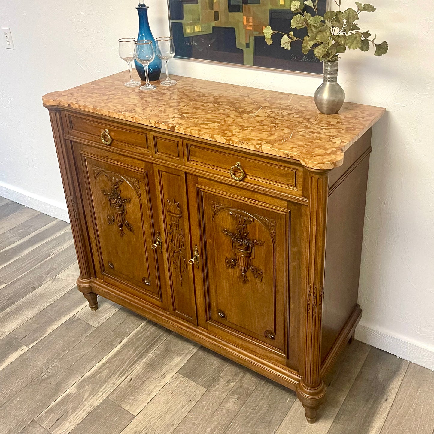 ANTIQUE FRENCH MARBLE TOP BUFFET/SIDEBOARD, FRANCE
