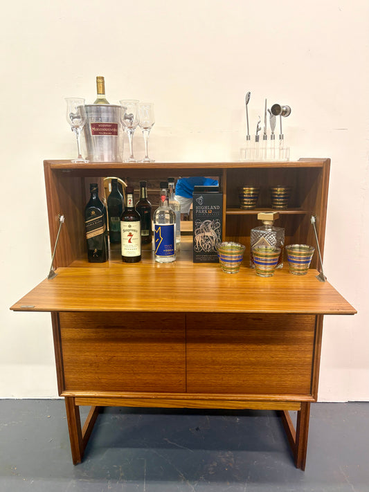 Mid Century Teak Cocktail Cabinet With Drop Down By Turnidge - England