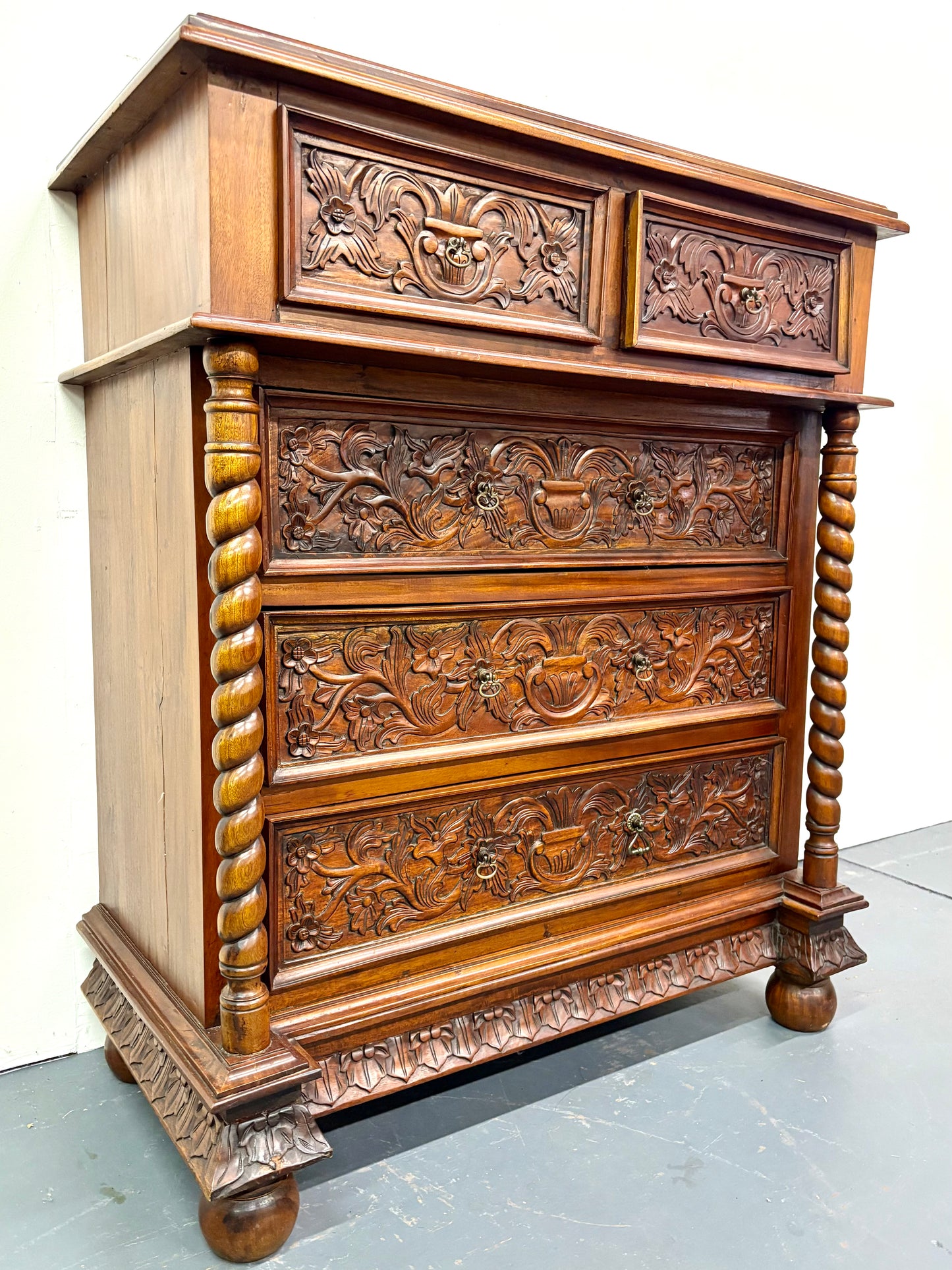 Antique Louis XIII Style French Twist Chest Of Drawers - France