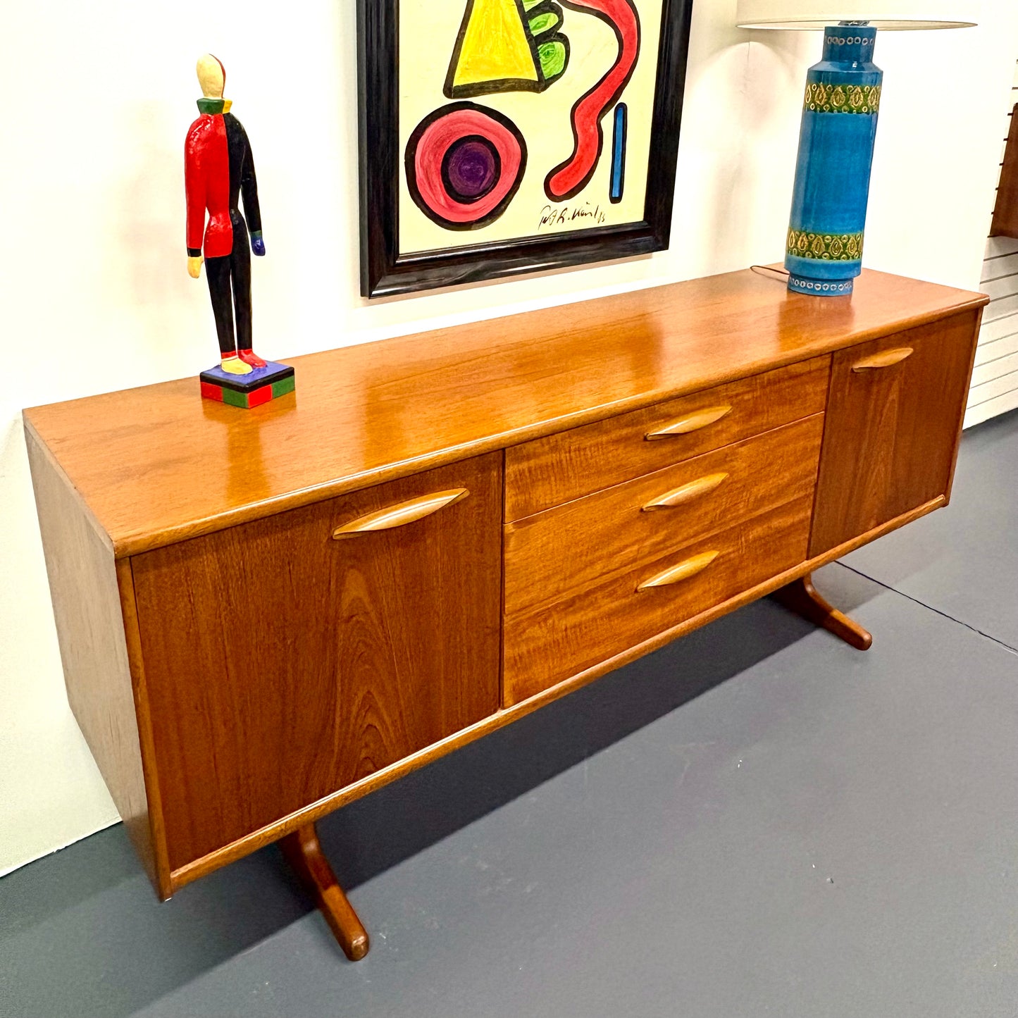 Mid Century Teak Trestle Base Credenza/Sideboard By Austin Suite Of England