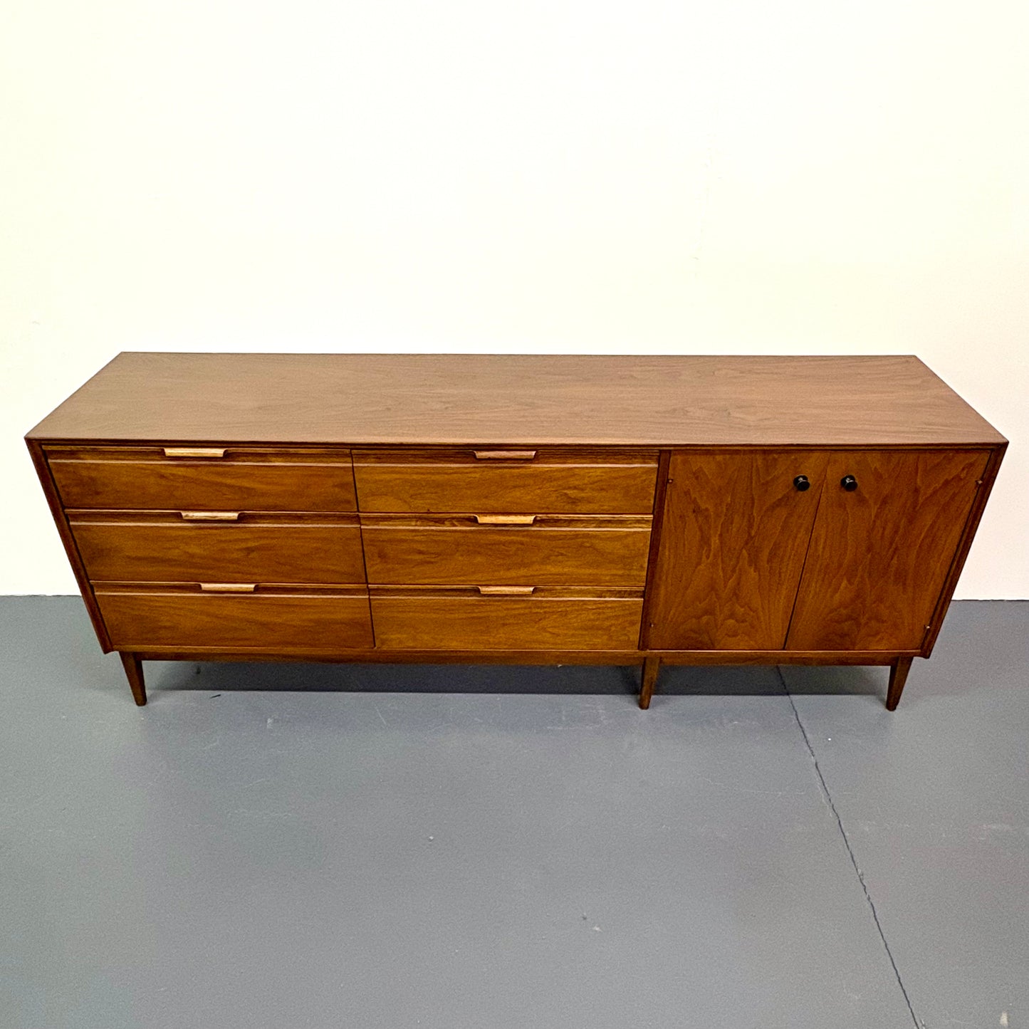 Mid Century Walnut 9 Drawer Dresser by American of Martinsville
