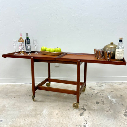 Mid Century Teak Extendable Bar Cart By Poul Hundevad - Denmark