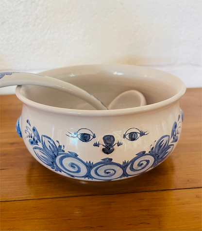 VINTAGE BJØRN WIINBLAD SIGNED CERAMIC SOUP TUREEN AND LADLE, MODEL V68, DENMARK