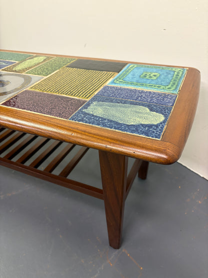 Mid Century Teak & Tile Top Coffee Table By Kenneth Clark - England