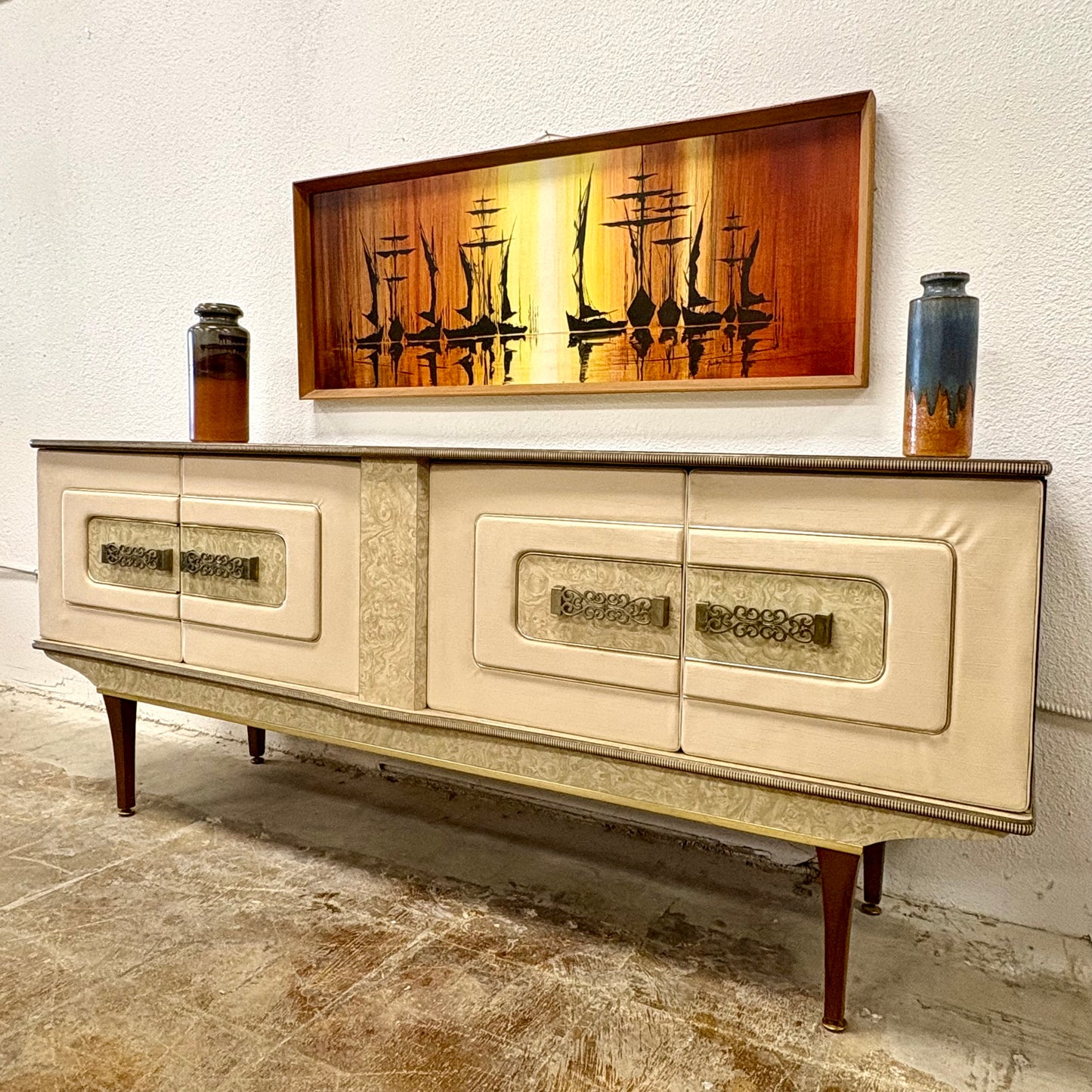 Mid Century Laminate & Leather Credenza/Sideboard From England
