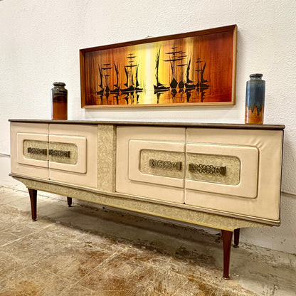 Mid Century Laminate & Leather Credenza/Sideboard From England