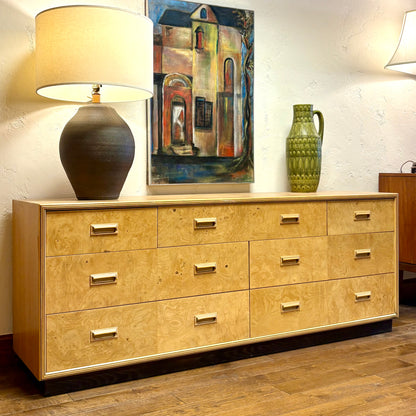 Mid Century Olive Burl Wood Dresser by Heredon “Scene Two” Design
