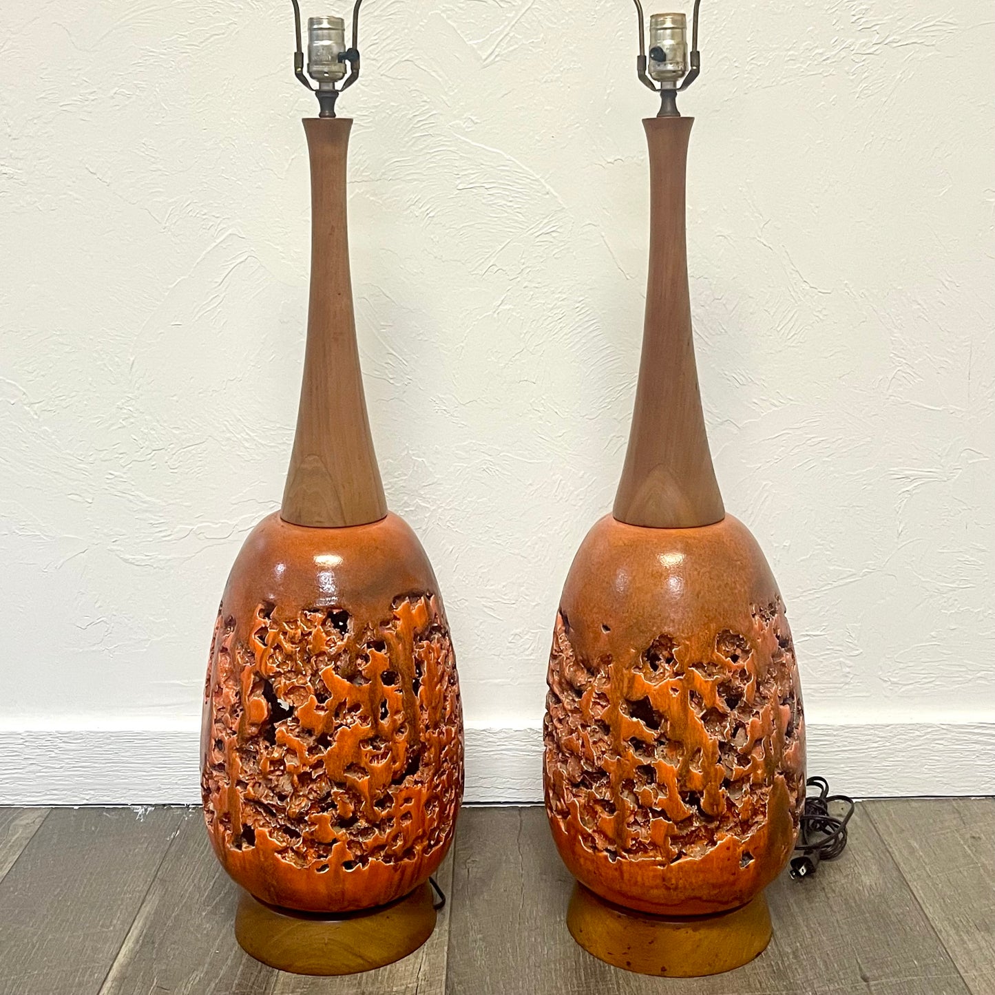MID CENTURY BRUTALIST LAVA GLAZE CERAMIC LAMPS, 1960s
